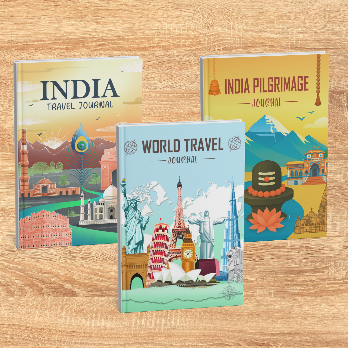TheWriteWay Ultimate Travel Journal Combo – India, World & Pilgrimage Edition (3-Pack) Scrapbook & Memory Albums with Illustrated Maps, Stickers & Bookmarks | Perfect Gift for Travelers, Pilgrims & Storytellers