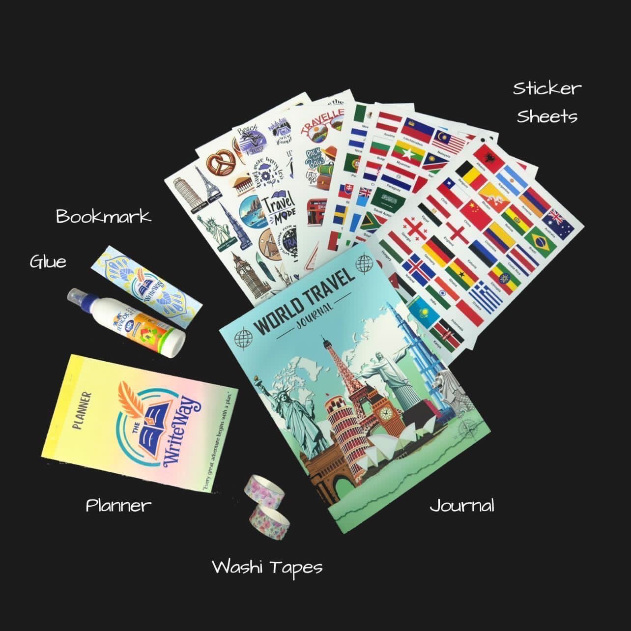 The Write Way World Travel Journal – 250+ Page Scrapbook with World Map, Stickers & Bookmark | Travel Diary & Memory Album | Gift for Explorers & Globetrotters