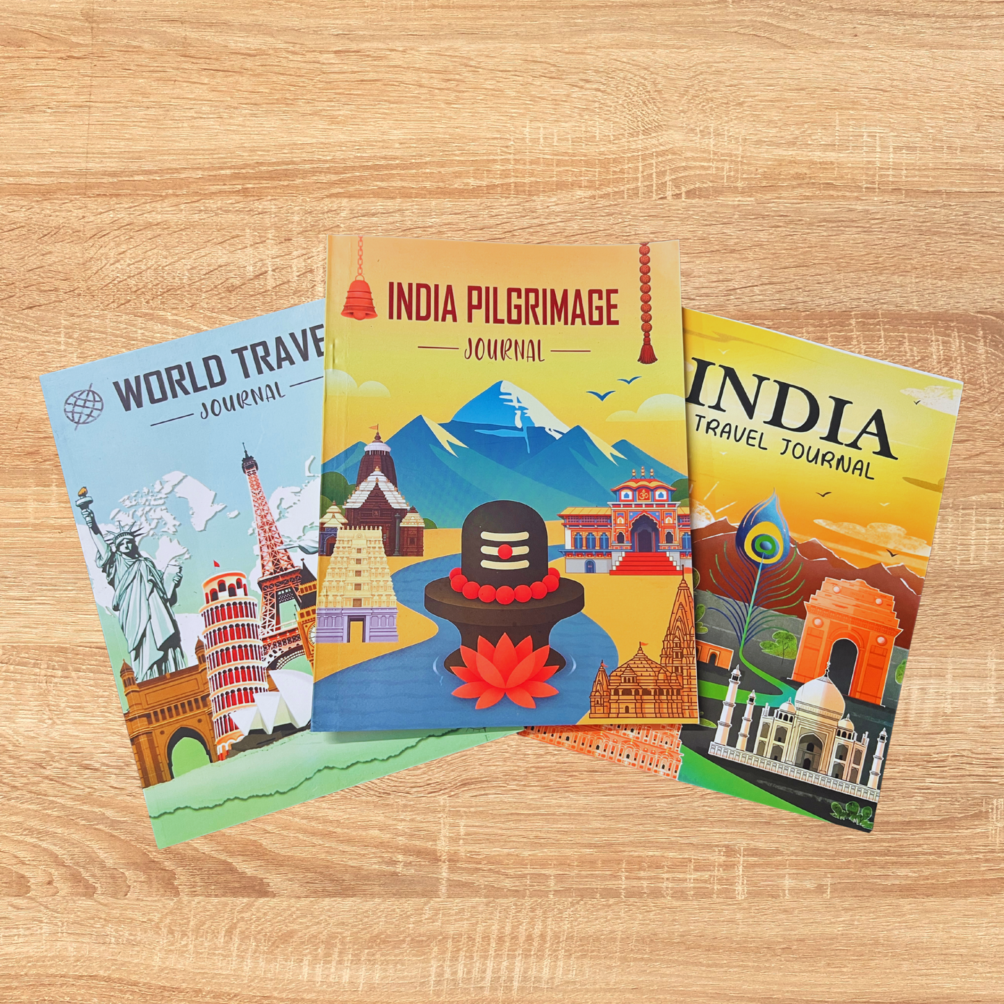 TheWriteWay Ultimate Travel Journal Combo – India, World & Pilgrimage Edition (3-Pack) Scrapbook & Memory Albums with Illustrated Maps, Stickers & Bookmarks | Perfect Gift for Travelers, Pilgrims & Storytellers
