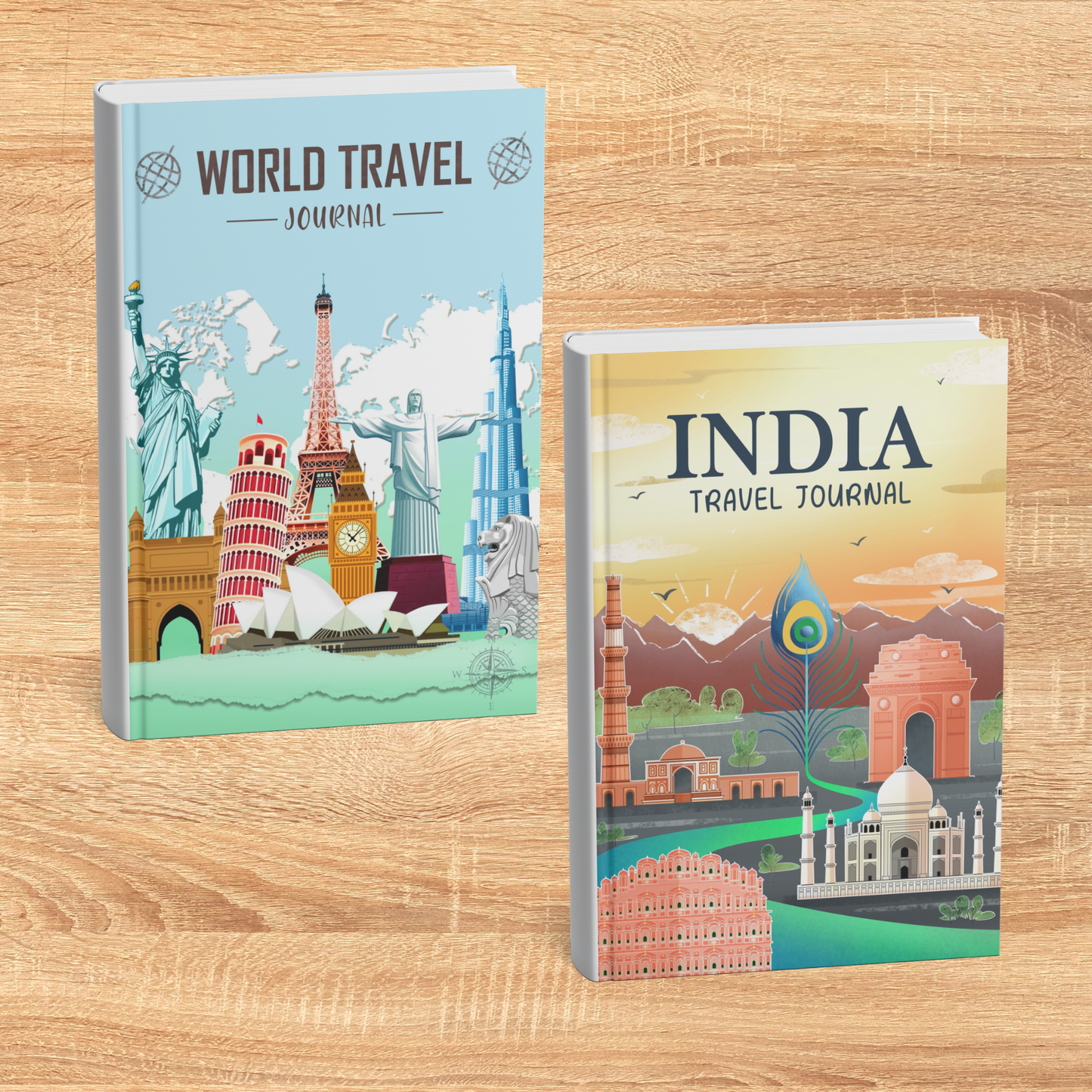 TheWriteWay Travel Journal Combo – India & World Edition | 2-Pack Scrapbook & Memory Albums with Maps, Stickers & Bookmark | 150+ Pages Each | Perfect Gift for Travelers, Storytellers & Explorers
